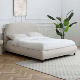 Nova King Size Natural Boucle Upholstered Bed Frame with Headboard - Kyoto Futons - Wilko