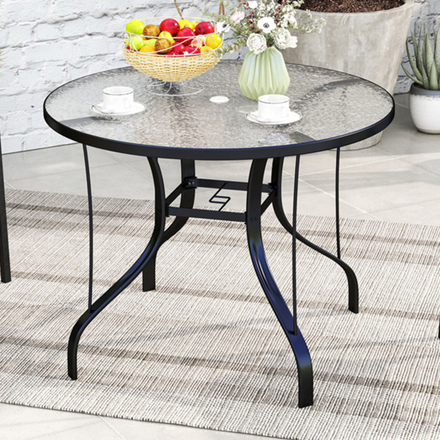 Outsunny 4 Seater Round Garden Dining Table with Parasol Hole - Black - Wilko - image 1