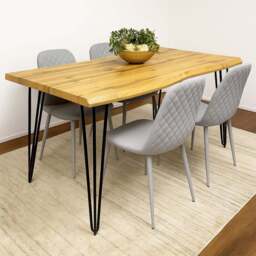 Kosy Koala 4 Seater Faux Leather Wooden Dining Set Grey - Brown - Wilko