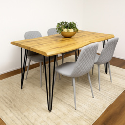 Kosy Koala 4 Seater Faux Leather Wooden Dining Set Grey - Brown - Wilko - thumbnail 6