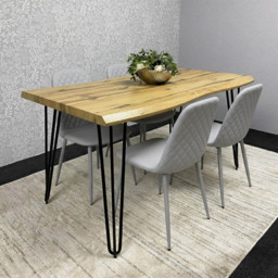 Kosy Koala 4 Seater Faux Leather Wooden Dining Set Grey - Brown - Wilko - thumbnail 3