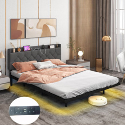 Costway King Size Grey Floating Bed Frame with Charging Station - Wilko - thumbnail 5