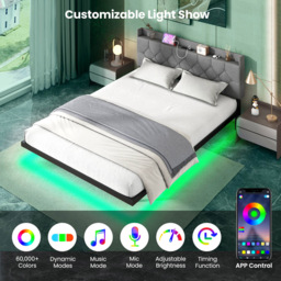 Costway King Size Grey Floating Bed Frame with Charging Station - Wilko - thumbnail 6