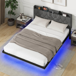 Costway King Size Grey Floating Bed Frame with Charging Station - Wilko - thumbnail 4