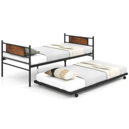 Costway Single Metal Bed Frame with Trundle - Brown - Wilko - thumbnail 4