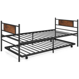 Costway Single Metal Bed Frame with Trundle - Brown - Wilko - thumbnail 3
