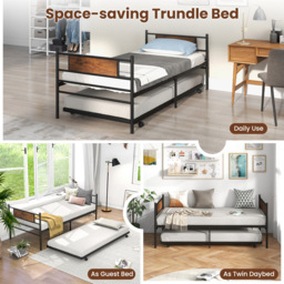Costway Single Metal Bed Frame with Trundle - Brown - Wilko - thumbnail 7