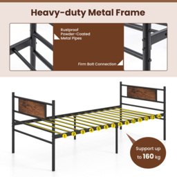 Costway Single Metal Bed Frame with Trundle - Brown - Wilko - thumbnail 6