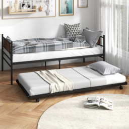 Costway Single Metal Bed Frame with Trundle - Brown - Wilko