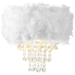 Happy Homewares White Feather Drum Pendant Shade with Clear Acrylic Droplets - Size: 36 x 32 x 32cm - Wilko - thumbnail 3