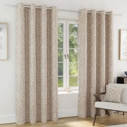 Enhanced Living Sherwood Natural Jacquard Leaf Thermal Blackout Eyelet Curtains 168 x 137cm - Size: W 168 x D 137cm - Wilko