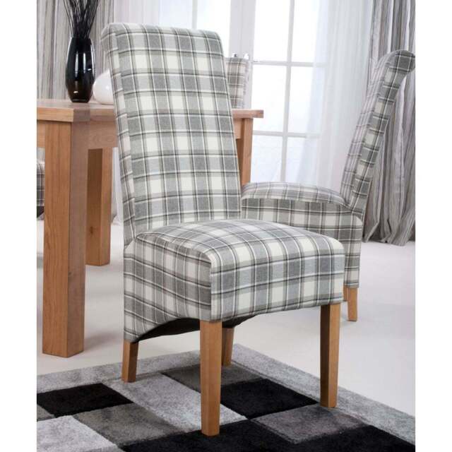 Krista Set of 2 Herringbone Check Cappuccino Roll Back Dining Chair - Brown - Wilko - image 1