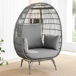 Furniturebox Veza Grey PE Resin Rattan Egg Chair with Cushions - Size: 1 Seater - Wilko