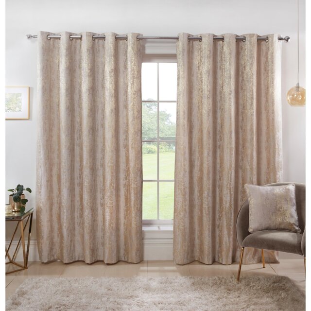 Divante Agadir Champagne Jacquard Eyelet Curtains 168 x 229cm - Size: W 168 x D 228cm - Wilko - image 1