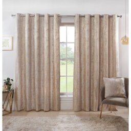 Divante Agadir Champagne Jacquard Eyelet Curtains 168 x 229cm - Size: W 168 x D 228cm - Wilko
