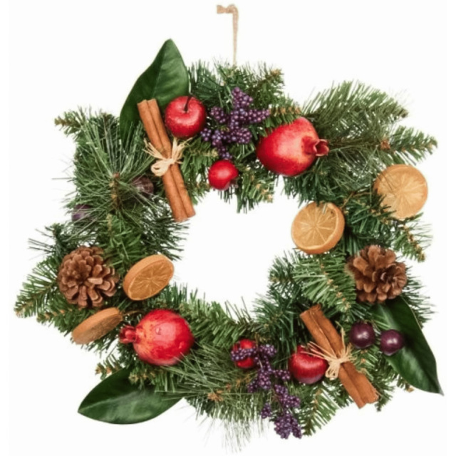 Samuel Alexander Festive Spice Wreath with Pinecones and Faux Dried Fruit 40cm - Size: 5 x 40 x 40cm - Green / Brown - Wilko - image 1