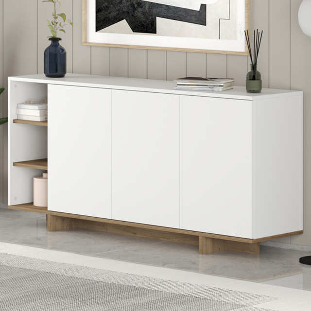 Decortie Stockton 3 Door White Oak Effect Sideboard - Size: 80 x 170 x 40cm - Multi - Wilko - image 1