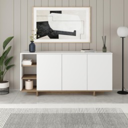 Decortie Stockton 3 Door White Oak Effect Sideboard - Size: 80 x 170 x 40cm - Multi - Wilko - thumbnail 4