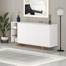 Decortie Stockton 3 Door White Oak Effect Sideboard - Size: 80 x 170 x 40cm - Multi - Wilko - thumbnail 6