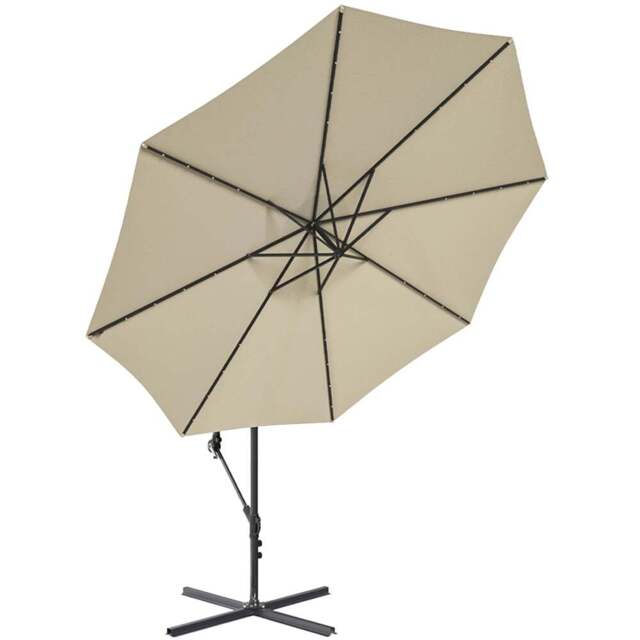 Living and Home Beige Solar LED Crank Lift  Parasol with Cross and Fillable Base 3m - Cream - Wilko - image 1