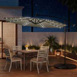Living and Home Beige Solar LED Crank Lift  Parasol with Cross and Fillable Base 3m - Cream - Wilko - thumbnail 3