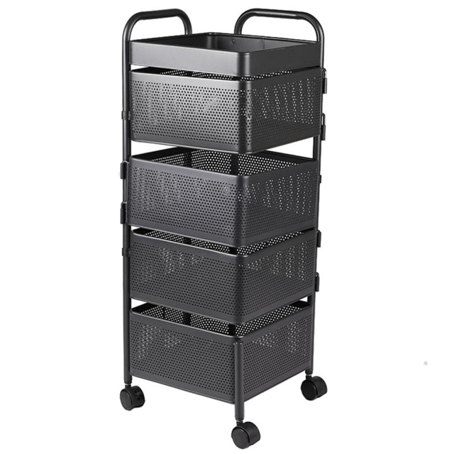 Living and Home Black 5 Tier Kitchen Storage Cart with Wheels - Size: 73 x 26 x 26cm - Wilko - image 1