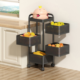 Living and Home Black 5 Tier Kitchen Storage Cart with Wheels - Size: 73 x 26 x 26cm - Wilko - thumbnail 3