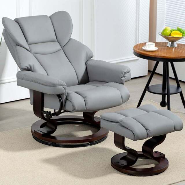 Portland Light Grey PU Leather Recliner Armchair with Footrest - Size: Single - Wilko - image 1