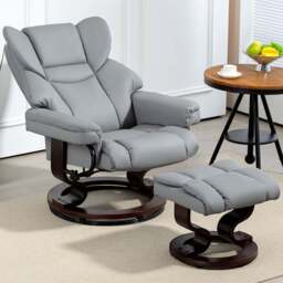 Portland Light Grey PU Leather Recliner Armchair with Footrest - Size: Single - Wilko