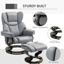 Portland Light Grey PU Leather Recliner Armchair with Footrest - Size: Single - Wilko - thumbnail 6