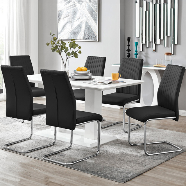 Furniturebox Molini Fortana 6 Seater Dining Set White Gloss Black and Chrome - Wilko - image 1