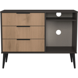 Crowndale Hong Kong 3 Drawer Slatt Effect and Graphite TV Sideboard Ready Assembled - Size: 75 x 97 x 40cm - Slatt Effect & Graphite - Wilko - thumbnail 3