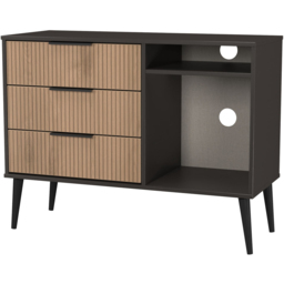 Crowndale Hong Kong 3 Drawer Slatt Effect and Graphite TV Sideboard Ready Assembled - Size: 75 x 97 x 40cm - Slatt Effect & Graphite - Wilko - thumbnail 5