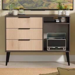 Crowndale Hong Kong 3 Drawer Slatt Effect and Graphite TV Sideboard Ready Assembled - Size: 75 x 97 x 40cm - Slatt Effect & Graphite - Wilko - thumbnail 1