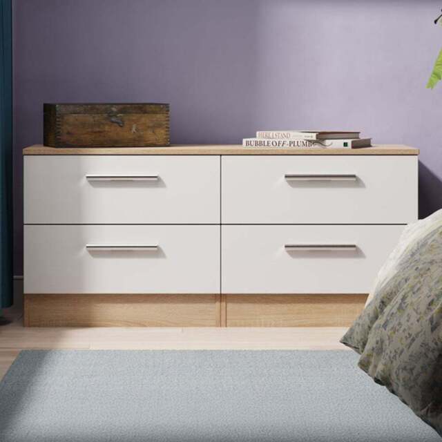 Crowndale Contrast 4 Drawer White Matt and Bardolino Oak Bed Box Ready Assembled - White Matt & Bardolino Oak - Wilko - image 1