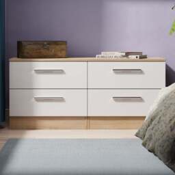 Crowndale Contrast 4 Drawer White Matt and Bardolino Oak Bed Box Ready Assembled - White Matt & Bardolino Oak - Wilko - thumbnail 1