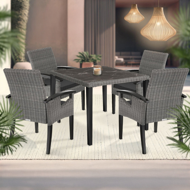 tectake Tarent Rosarno 4 Seater Rattan Garden Dining Set Grey - Wilko - image 1