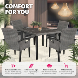 tectake Tarent Rosarno 4 Seater Rattan Garden Dining Set Grey - Wilko - thumbnail 5