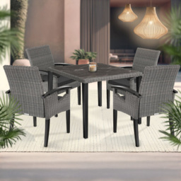 tectake Tarent Rosarno 4 Seater Rattan Garden Dining Set Grey - Wilko - thumbnail 1