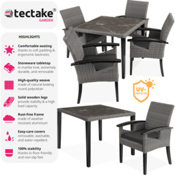 tectake Tarent Rosarno 4 Seater Rattan Garden Dining Set Grey - Wilko - thumbnail 7