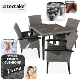 tectake Tarent Rosarno 4 Seater Rattan Garden Dining Set Grey - Wilko - thumbnail 4