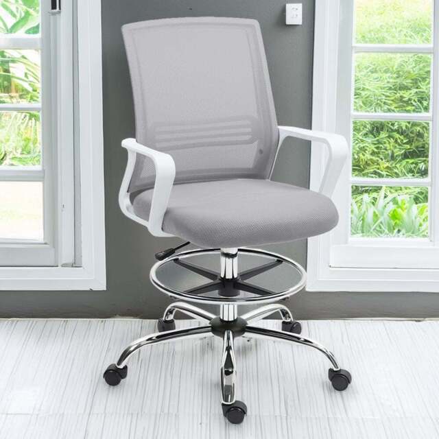 Portland Grey Draughtsman Mesh Ergonomic Drafting Office Chair - Size: 123 x 58 x 58cm - Wilko - image 1
