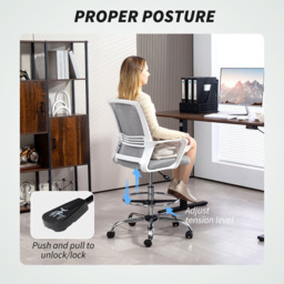 Portland Grey Draughtsman Mesh Ergonomic Drafting Office Chair - Size: 123 x 58 x 58cm - Wilko - thumbnail 6