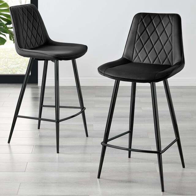 Furniturebox Cesano Black Velvet Black Leg Counter Stools Set of 2 - Wilko - image 1