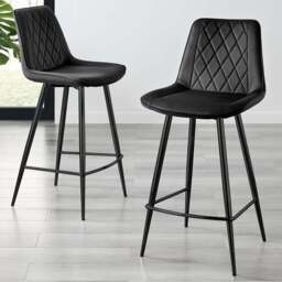Furniturebox Cesano Black Velvet Black Leg Counter Stools Set of 2 - Wilko
