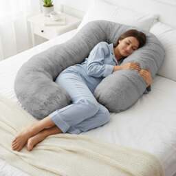 Sweet Dreams Alpine Silver Faux Fur Maternity Pillow 135 x 75cm - Size: 135 x 75 x 1cm - Wilko - thumbnail 3
