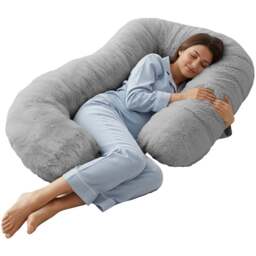 Sweet Dreams Alpine Silver Faux Fur Maternity Pillow 135 x 75cm - Size: 135 x 75 x 1cm - Wilko
