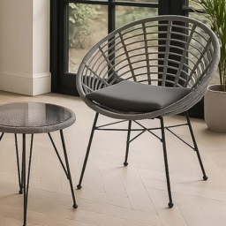 Home Republic Venice 2 Seater Grey Rattan Curved Garden Bistro Set with Cushion - n/a - Homerepublic - Wilko - thumbnail 3