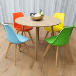 Kosy Koala 4 Seater Round Plastic Wooden Dining Set Multicolour - Beige - Wilko - thumbnail 1