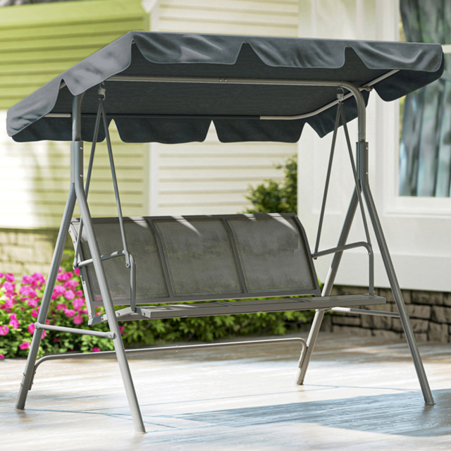 Outsunny 3 Seater Dark Grey Metal Garden Swing with Canopy - Wilko - image 1